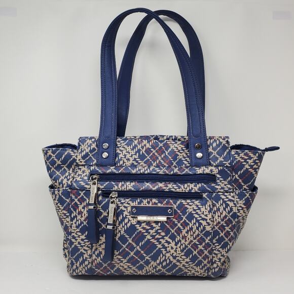 Ellen Tracy Blue patterned Bag 12"x3" - Picture 1 of 13